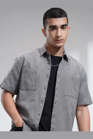 Highlander Men Jacquard Textured Solid Utility Pocket Relaxed Shirt