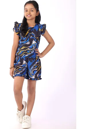 CHARMGAL Girls Abstract Printed Round Neck Top With Shorts