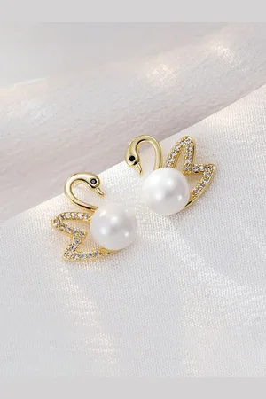 FIMBUL Stainless Steel Gold-Plated Pearl Beaded Studs Earrings