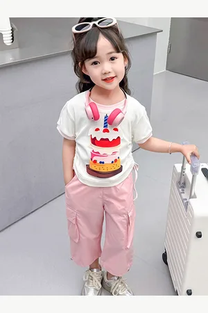 LULU & SKY Girls Printed Round Neck T-shirt with Trousers