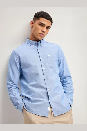 The Bear House Men Button-Down Collar Solid Cotton Slim Fit Casual Shirt