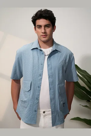 LocoMotive Men Popcorn Textured Utility Pocket Oversized Overshirt