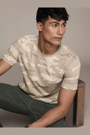 FORCE IX Men Camouflage Printed Pure Cotton Applique T-shirt