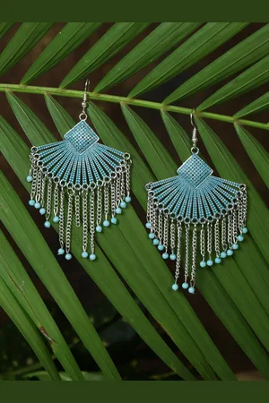 HOUSE OF ARLI Silver-Plated Crescent Shaped Drop Earrings