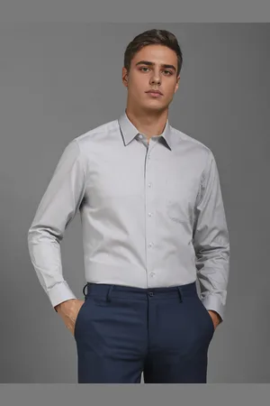 Louis Philippe Men Classic Slim Fit Spread Collar Horizontal Striped Cotton Formal Shirt