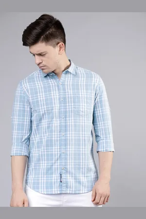 LocoMotive Men Blue & White Slim Fit Checked Casual Shirt