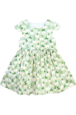 BAESD Girls Tropical Printed Flared Cap Sleeves Cotton A-Line Dress