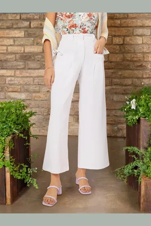 DressBerry Women Pleated Perfection Textured Bow Detail Flared Trousers