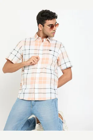 Club York Tartan Checked Spread Collar Short Sleeves Cotton Casual Shirt