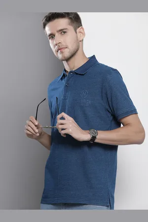 Nautica Men Navy Blue Pure Cotton Polo T-shirt With Brand Logo Detail