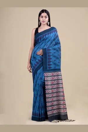 Laa Calcutta Blue Jute Silk Jamdani Saree