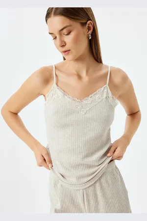 Koton Women Self Design Cotton Shoulder Straps Sleeveless Top