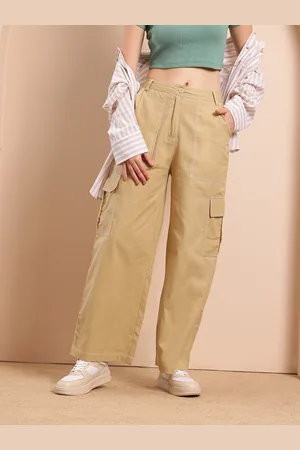 Mast & Harbour Women Mid-Rise Flared Fit Cargo-Style Wide-Leg Trousers