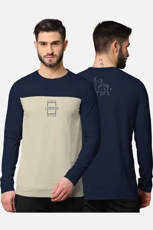 bullmer Men Navy Blue Colourblocked Cotton T-shirt