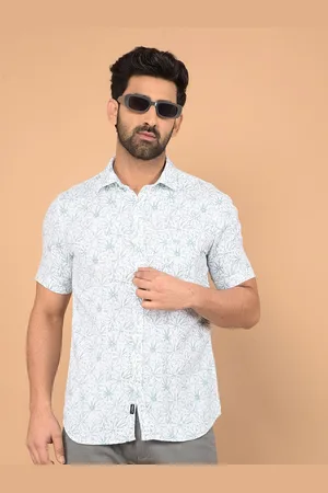 Crimsoune Club Men Classic Slim Fit Spread Collar Floral Printed Cotton Casual Shirt