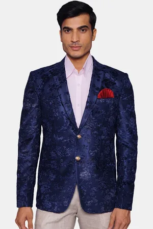 Wintage Men Blue & Black Self Design Single-Breasted Ethnic Blazer