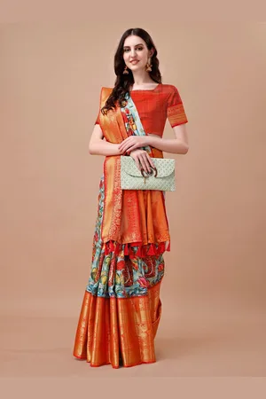 JustFashion Floral Printed Zari Art Silk Banarasi Saree