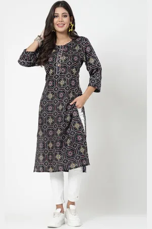 Kalini Bandhani Ethnic Motifs Printed Round Neck Pure Cotton Straight Kurta