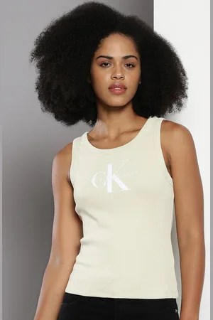 Calvin Klein Typography Printed Round Neck Sleeveless Cotton Tank Top