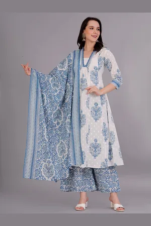 JC4U Ethnic Motifs Printed Pure Cotton A-Line Kurta & Palazzo With Dupatta