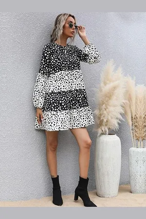 DressBerry Polka Dot Print Drop-Waist Mini Dress