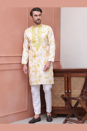Jompers Abstract Printed Mandarin Collar Regular Thread Work Straight Kurta With Pyjama