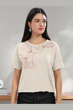 HELLCAT Women Floral Printed Round Neck Cotton T-shirt
