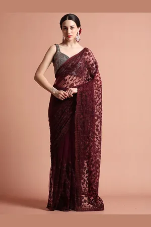 Jaipur Party Wear Floral Embroidered Net Saree