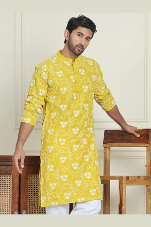 Jompers Floral Embroidered Mandarin Collar Cotton Thread Work Straight Kurta
