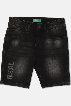 Benetton Boys Black Washed Cotton Denim Shorts