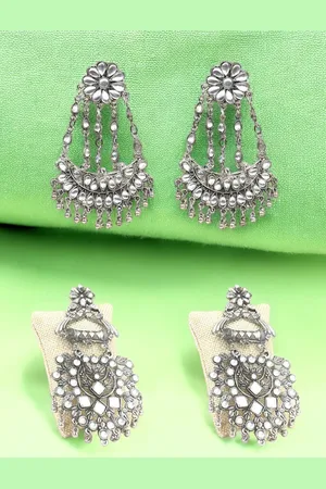 Krelin Set Of 2 Sterling Silver Classic Oxidised Drop Earrings