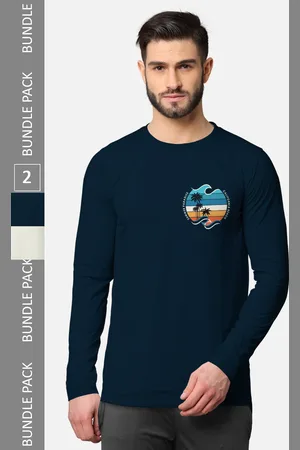 bullmer Men Pack Of 2 Pink & Blue Typography Printed Cotton T-shirt