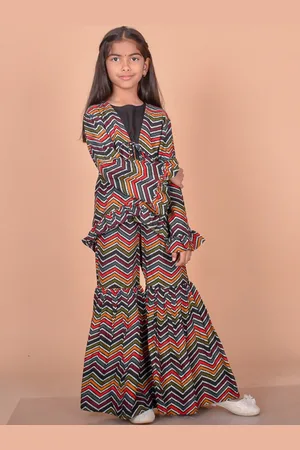 BAESD Girls Printed Top With Palazzo & Shrug Clothing Set