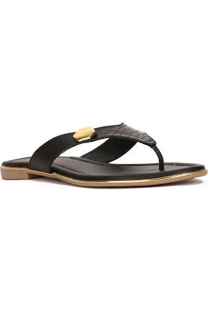 Bata Textured Open Toe T-Strap Flats