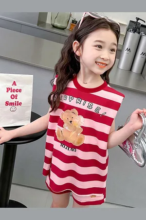 LULU & SKY Girls Striped Round Neck Pure Cotton T-shirt With Shorts