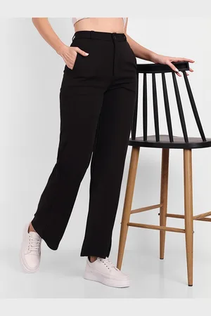 Broadstar Women Smart Solid Cotton High-Rise Trousers