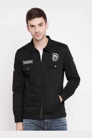 Punk Men Black Printed Lightweight Jacket