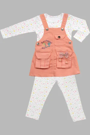 Babys Day Infant Girls Printed Cotton Dungaree With T-Shirt & Leggings