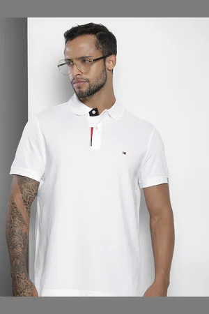 Tommy Hilfiger Men White Polo Collar Pure Cotton T-shirt