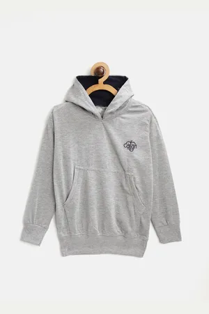 Chimprala Unisex Kids Grey Melange Solid Cotton Antimicrobial Hooded Sweatshirt