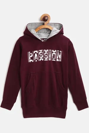 Chimprala Kids Burgundy & White Typography Print Cotton Hooded Antimicrobial Sweatshirt
