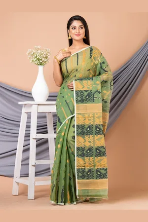 HOUSE OF ARLI Ethnic Motifs Woven Design Pure Cotton Jamdani Saree