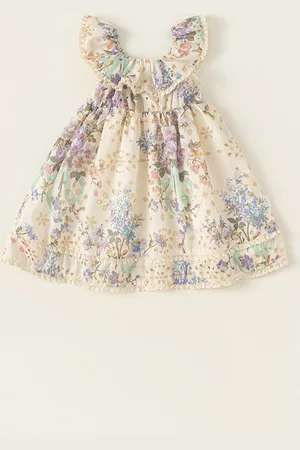 LULU & SKY Girls Floral Printed Schiffli Fit & Flare Dress