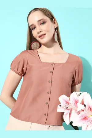 Invictus Warm Mauve Solid Puff Sleeve Shirt Style New Necklines Top