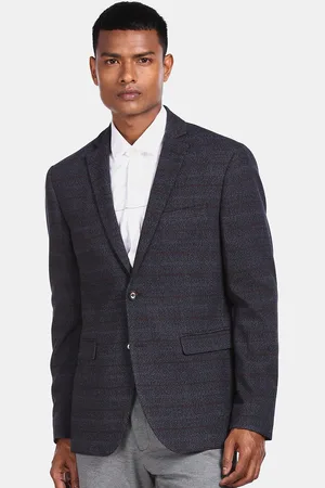 U.S. Polo Assn. Men Blue Striped Slim-Fit Single Breasted Formal Blazer
