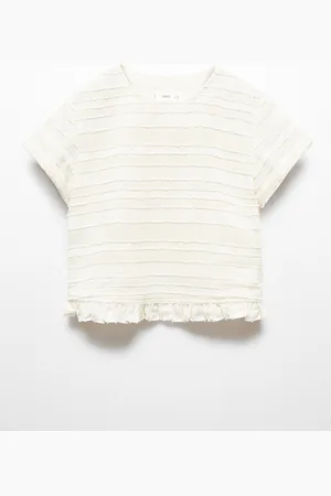 MANGO Girls Self Striped Top with Ruffle Detail