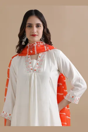 Jaipur Women Ethnic Motifs Embroidered Regular Thread Work Chanderi Cotton Kurta with Trousers & With