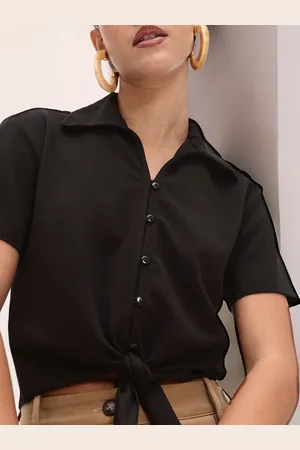 DressBerry Bye Basics Shirt Style Tie-Up Top