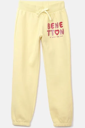 Benetton Girls Yellow Printed Cotton Jogger