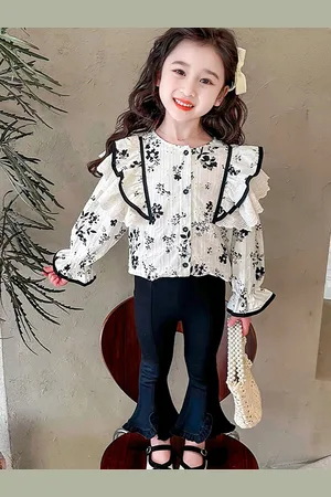 LULU & SKY Girls Floral Printed Schiffli Top With Trousers
